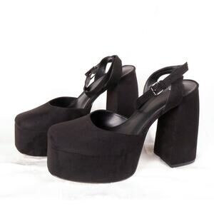 BP. Danni Platform Strappy Heels Size 9 Black Suede D'Orsay Goth Glam Mod Retro